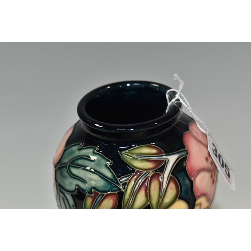 305 - A MOORCROFT POTTERY 'OBERON' DESIGN VASE, dated 1993, tube lined decoration of  honeysuckle on a pin... 