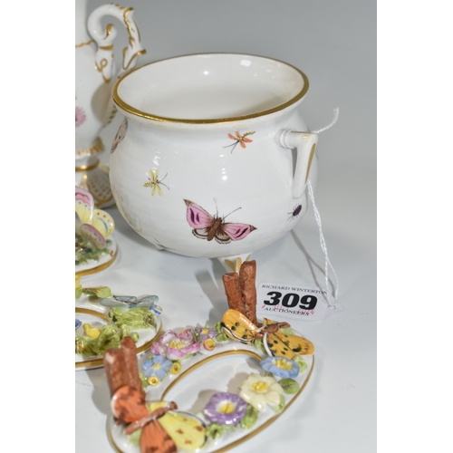 309 - A GROUP OF FIVE NINETEENTH CENTURY PIECES OF ROYAL CROWN DERBY TABLEWARE, comprising a cauldron deco... 