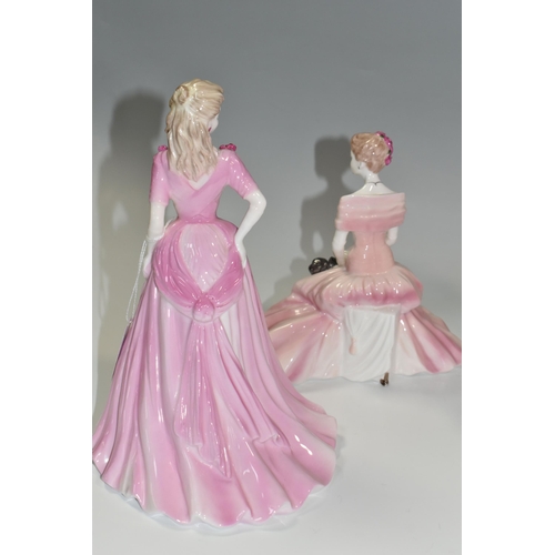 313 - A GROUP OF SEVEN COALPORT LADIES, comprising five standard figurines wearing pink gowns, all unnamed... 