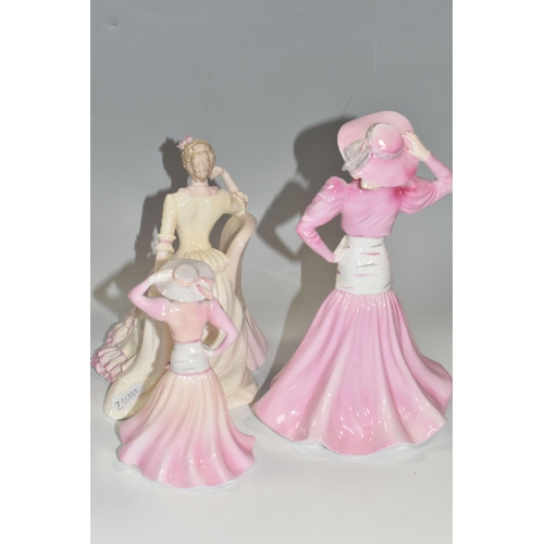 313 - A GROUP OF SEVEN COALPORT LADIES, comprising five standard figurines wearing pink gowns, all unnamed... 