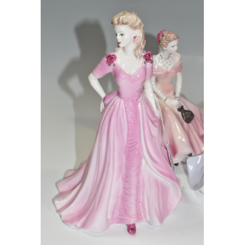 313 - A GROUP OF SEVEN COALPORT LADIES, comprising five standard figurines wearing pink gowns, all unnamed... 