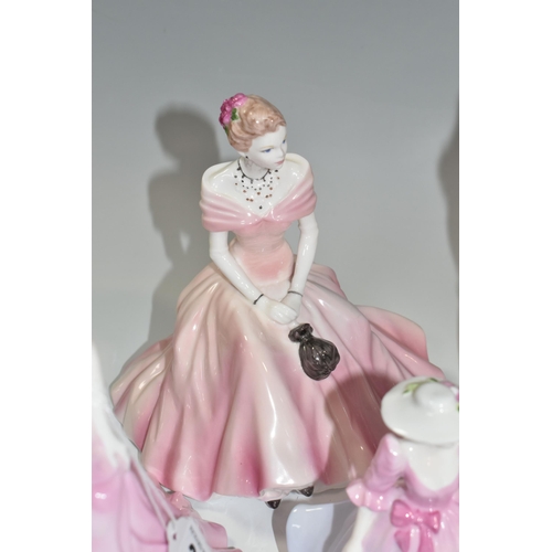 313 - A GROUP OF SEVEN COALPORT LADIES, comprising five standard figurines wearing pink gowns, all unnamed... 