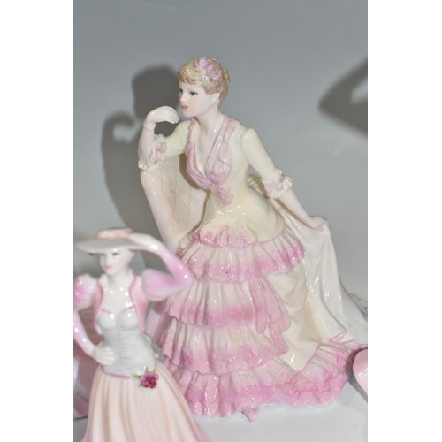 313 - A GROUP OF SEVEN COALPORT LADIES, comprising five standard figurines wearing pink gowns, all unnamed... 