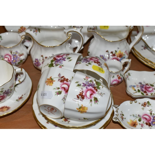 314 - A GROUP OF ROYAL CROWN DERBY 'DERBY POSIES' PATTERN TEAWARE, comprising a cake plate, four side plat... 