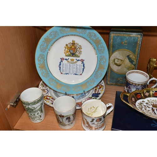 322 - A GROUP OF NAMED ROYAL COMMEMORATIVE CERAMICS, comprising a limited edition boxed Royal Crown Derby ... 