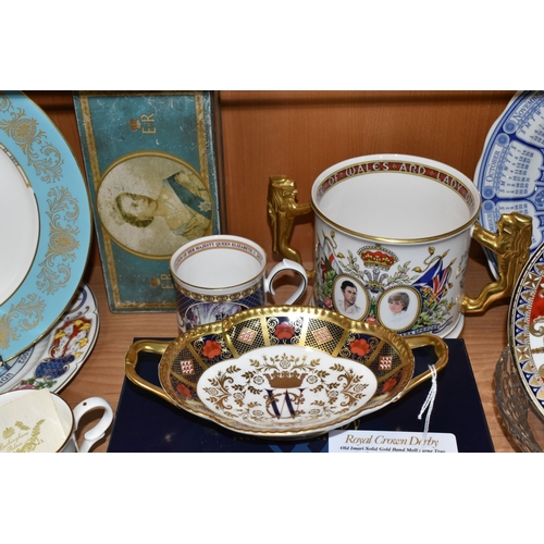 322 - A GROUP OF NAMED ROYAL COMMEMORATIVE CERAMICS, comprising a limited edition boxed Royal Crown Derby ... 