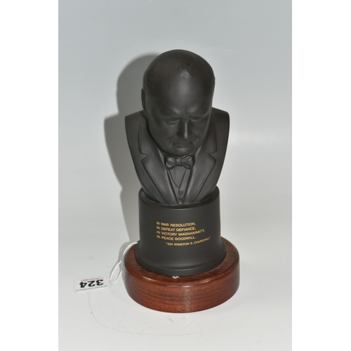 324 - A WEDGWOOD LIMITED EDITION BLACK BASALT BUST OF SIR WINSTON CHURCHILL, modelled by Arnold Machin a g... 