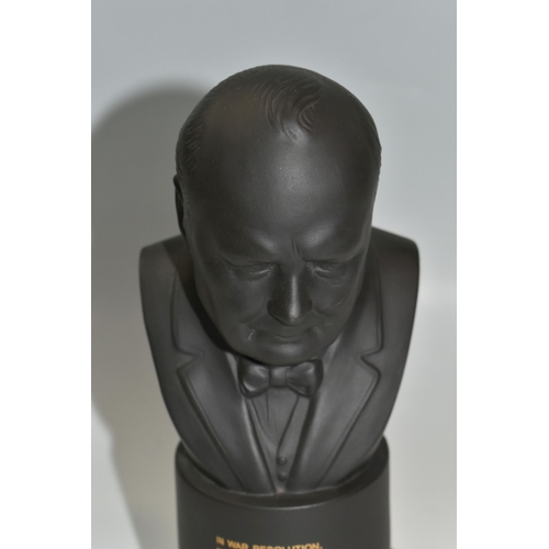 324 - A WEDGWOOD LIMITED EDITION BLACK BASALT BUST OF SIR WINSTON CHURCHILL, modelled by Arnold Machin a g... 