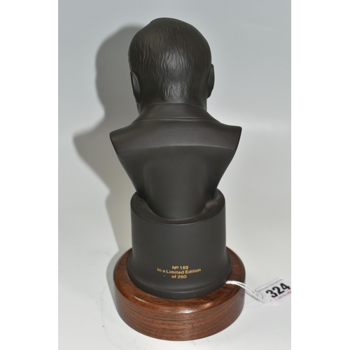 324 - A WEDGWOOD LIMITED EDITION BLACK BASALT BUST OF SIR WINSTON CHURCHILL, modelled by Arnold Machin a g... 