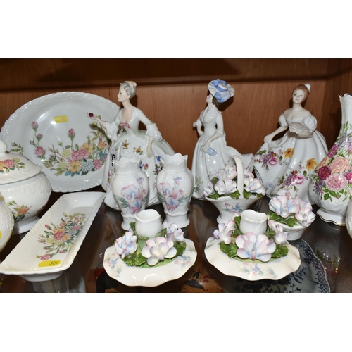 325 - A GROUP OF FIFTEEN PIECES OF NAMED PORCELAIN GIFTWARE AND FIGURINES, comprising two Coalport 'Rose G... 