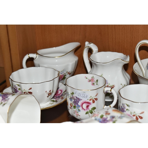 341 - A GROUP OF CERAMIC TEAWARE, comprising Royal Crown Derby 'Derby Posies': teapot, two cream jugs, sug... 