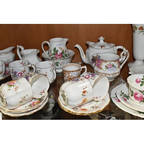 341 - A GROUP OF CERAMIC TEAWARE, comprising Royal Crown Derby 'Derby Posies': teapot, two cream jugs, sug... 