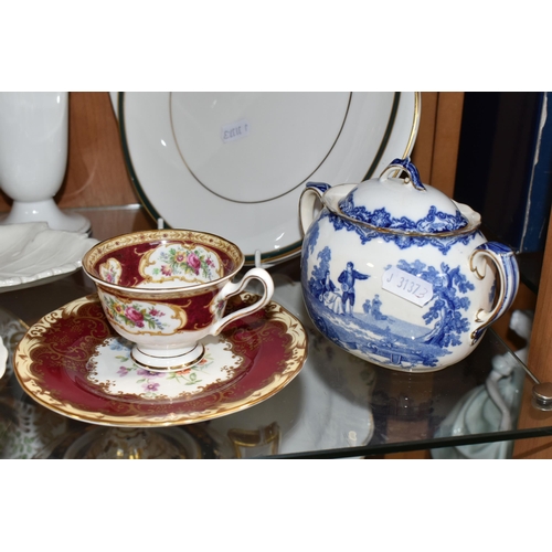 341 - A GROUP OF CERAMIC TEAWARE, comprising Royal Crown Derby 'Derby Posies': teapot, two cream jugs, sug... 