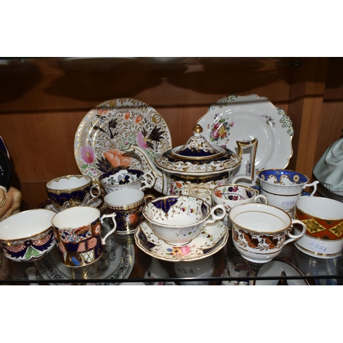 342 - A COLLECTION OF MAINLY NINETEENTH CENTURY TEAWARE, to include a Derby teacup and coffee can, in two ... 