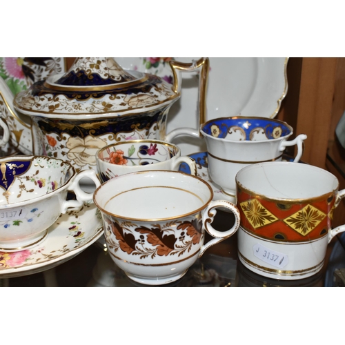 342 - A COLLECTION OF MAINLY NINETEENTH CENTURY TEAWARE, to include a Derby teacup and coffee can, in two ... 