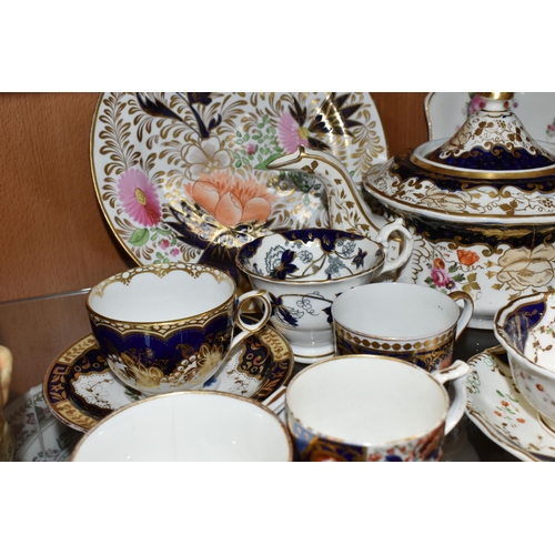 342 - A COLLECTION OF MAINLY NINETEENTH CENTURY TEAWARE, to include a Derby teacup and coffee can, in two ... 