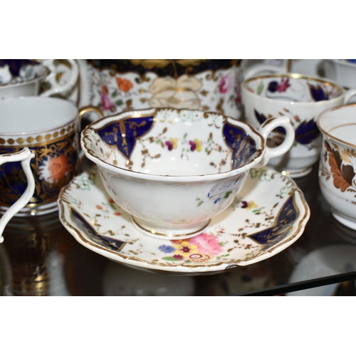 342 - A COLLECTION OF MAINLY NINETEENTH CENTURY TEAWARE, to include a Derby teacup and coffee can, in two ... 