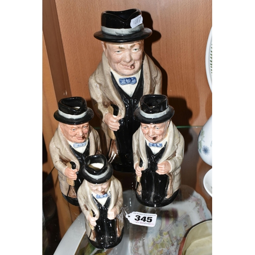 345 - FOUR ROYAL DOULTON WINSTON CHURCHILL TOBY JUGS, of graduating sizes, comprising D6171 height 23cm, t... 