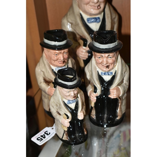 345 - FOUR ROYAL DOULTON WINSTON CHURCHILL TOBY JUGS, of graduating sizes, comprising D6171 height 23cm, t... 