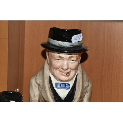 345 - FOUR ROYAL DOULTON WINSTON CHURCHILL TOBY JUGS, of graduating sizes, comprising D6171 height 23cm, t... 