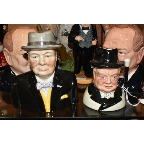 348 - SEVEN WINSTON CHURCHILL THEMED CERAMIC FIGURES AND CHARACTER JUGS, comprising a Sylvac 4476 characte... 