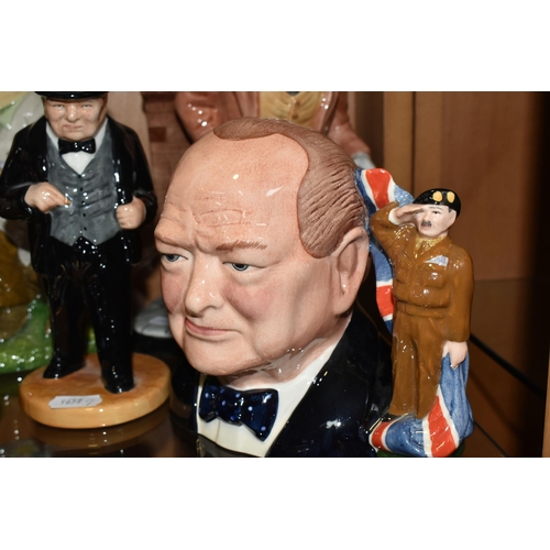 348 - SEVEN WINSTON CHURCHILL THEMED CERAMIC FIGURES AND CHARACTER JUGS, comprising a Sylvac 4476 characte... 