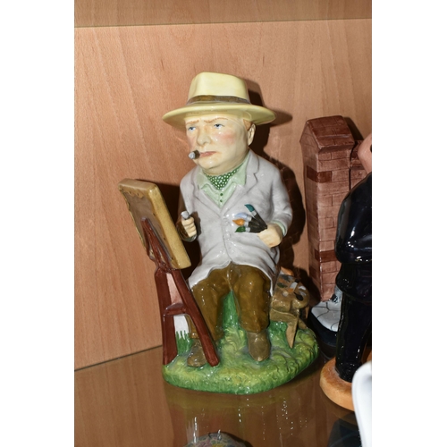 348 - SEVEN WINSTON CHURCHILL THEMED CERAMIC FIGURES AND CHARACTER JUGS, comprising a Sylvac 4476 characte... 