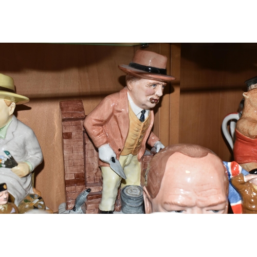 348 - SEVEN WINSTON CHURCHILL THEMED CERAMIC FIGURES AND CHARACTER JUGS, comprising a Sylvac 4476 characte... 