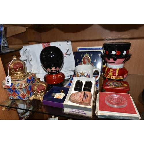 349 - A COLLECTION OF ROYAL COMMEMORATIVE ITEMS, to include a boxed glass medal made to commemorate the vi... 