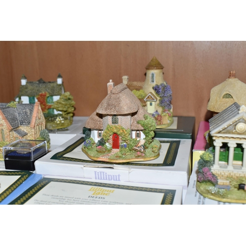 352 - A COLLECTION OF BOXED LILLIPUT LANE SCULPTURES, comprising fifteen boxed sculptures with deeds, many... 