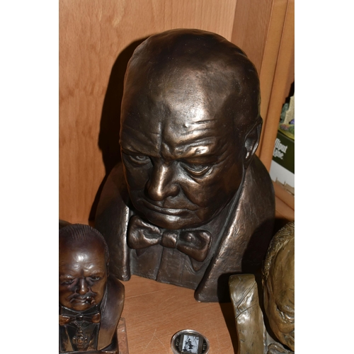 357 - A COLLECTION OF SIR WINSTON CHURCHILL BUSTS, FIGURES AND OTHER ITEMS, to include ten resin busts of ... 