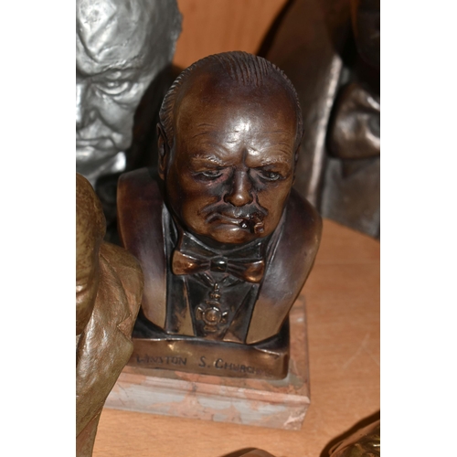 357 - A COLLECTION OF SIR WINSTON CHURCHILL BUSTS, FIGURES AND OTHER ITEMS, to include ten resin busts of ... 