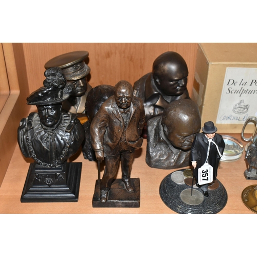 357 - A COLLECTION OF SIR WINSTON CHURCHILL BUSTS, FIGURES AND OTHER ITEMS, to include ten resin busts of ... 