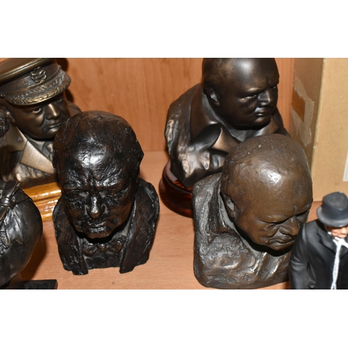 357 - A COLLECTION OF SIR WINSTON CHURCHILL BUSTS, FIGURES AND OTHER ITEMS, to include ten resin busts of ... 