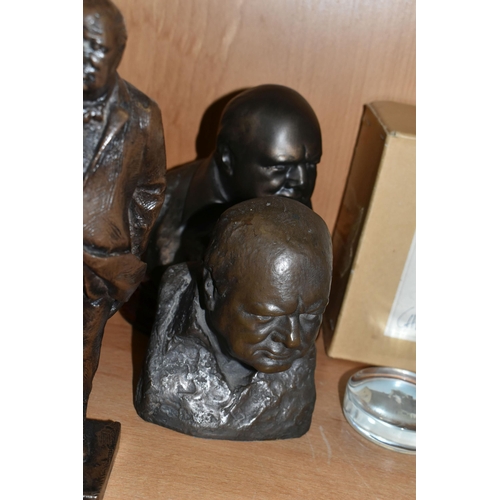 357 - A COLLECTION OF SIR WINSTON CHURCHILL BUSTS, FIGURES AND OTHER ITEMS, to include ten resin busts of ... 