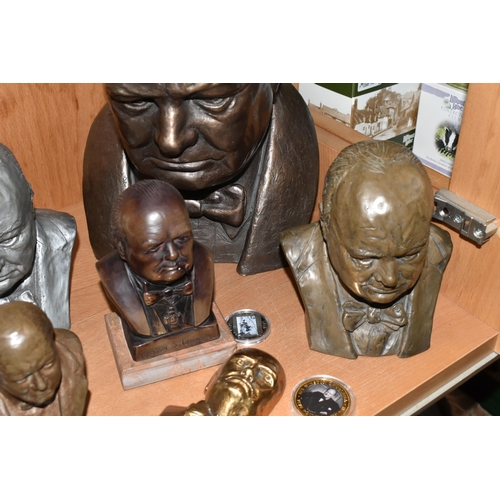 357 - A COLLECTION OF SIR WINSTON CHURCHILL BUSTS, FIGURES AND OTHER ITEMS, to include ten resin busts of ... 