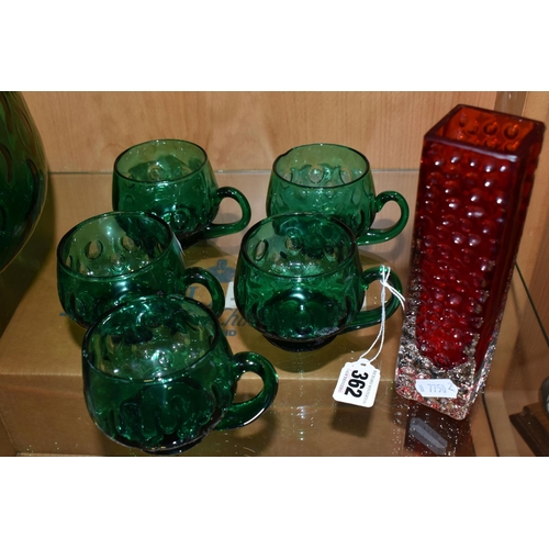 362 - A WHITEFRIARS NAIL HEAD VASE AND AN ITALIAN PUNCH BOWL SET, the Geoffrey Baxter for Whitefriars vase... 