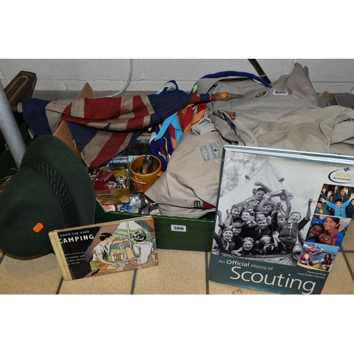 366 - TWO BOXES OF SCOUTING ITEMS, MAPS AND OTHER EPHEMERA, to include assorted Boy Scout and Girl Guide b... 