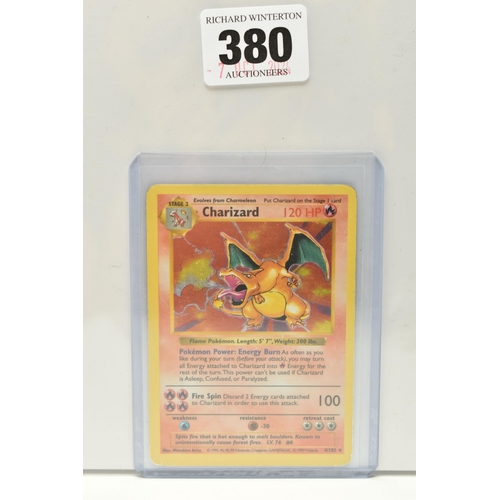 380 - POKEMON BASE SET SHADOWLESS CHARIZARD 4/102, card is in lightly played condition