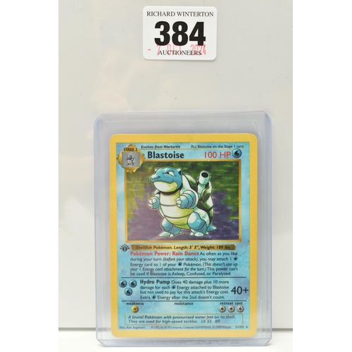 384 - POKEMON BASE SET FIRST EDITION BLASTOISE 2/102, card in moderately played condition