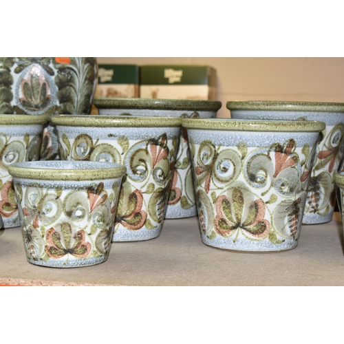 387 - A GROUP OF TWELVE GLYN COLLEDGE FOR DENBY PLANTERS AND VASES, to include three small plant pots diam... 