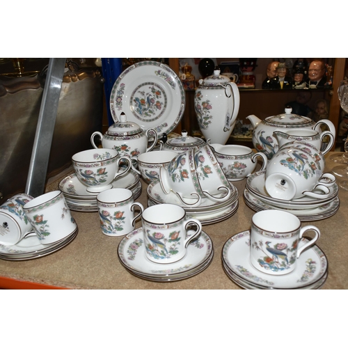 390 - THIRTY FOUR PIECES OF WEDGWOOD KUTANI CRANE TEAWARES comprising five coffee cups (one sounds dull wh... 