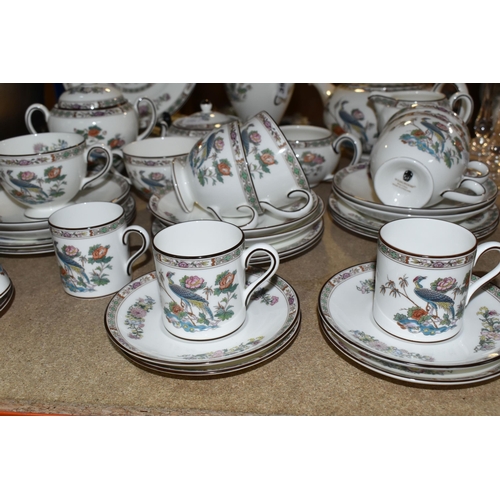 390 - THIRTY FOUR PIECES OF WEDGWOOD KUTANI CRANE TEAWARES comprising five coffee cups (one sounds dull wh... 