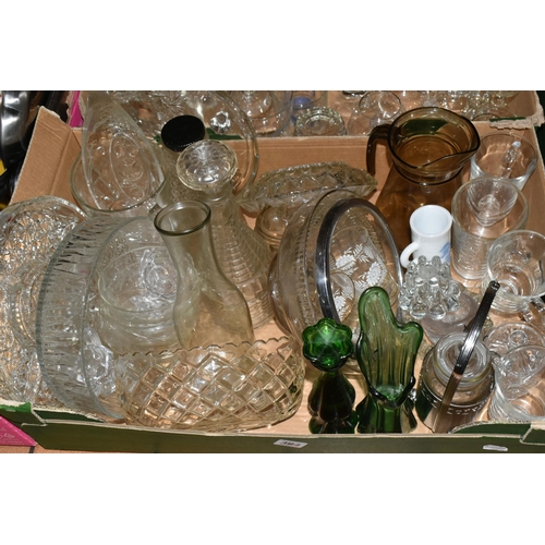 394 - THREE BOXES OF MIXED GLASS AND METALWARES comprising two boxes of mixed glassware to include a group... 