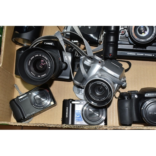 399 - A BOX OF CAMERAS to include a Canon EOS 500 fitted with a Canon Zoom Lens EF 35-80mm 1:4-5.6, a Chin... 