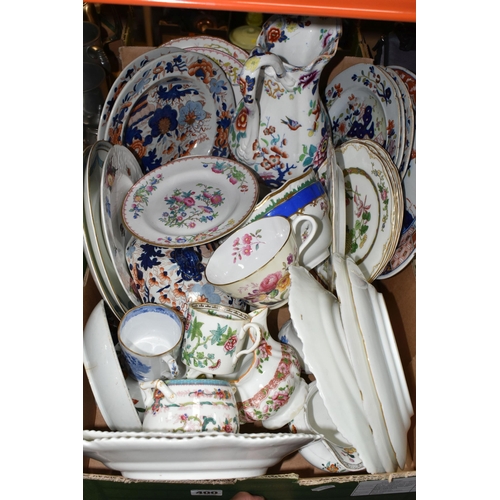 400 - THREE BOXES AND LOOSE MIXED CERAMICS AND METALWARES to include a box of mixed ceramic tea wares to i... 