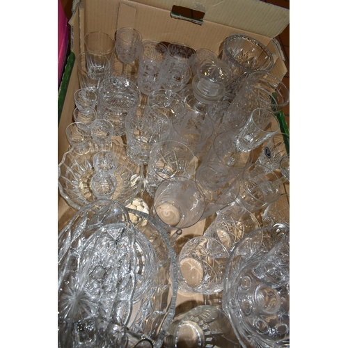 402 - FOUR BOXES OF MIXED CERAMICS AND GLASSWARE to include a box of JAJ Pyrex Autumn Glory dinner wares c... 