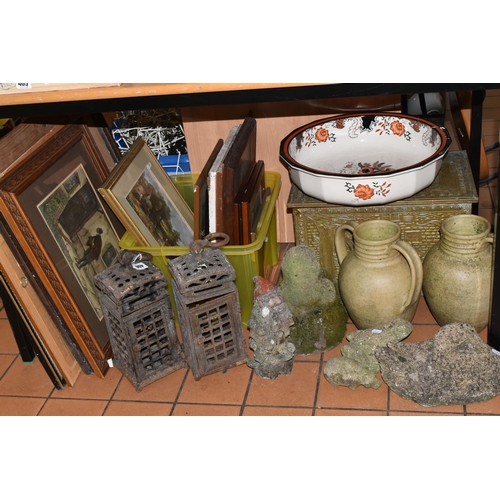 406 - A BOX AND LOOSE MISCELLANEOUS ORNAMENTS to include a box and a group of loose various framed picture... 