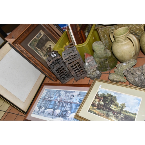 406 - A BOX AND LOOSE MISCELLANEOUS ORNAMENTS to include a box and a group of loose various framed picture... 