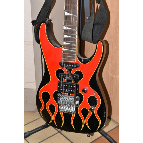 415 - A JACKSON DINKY DK2 HOT ROD ELECTRIC GUITAR stamped with serial number 9698236, red flame finish on ... 